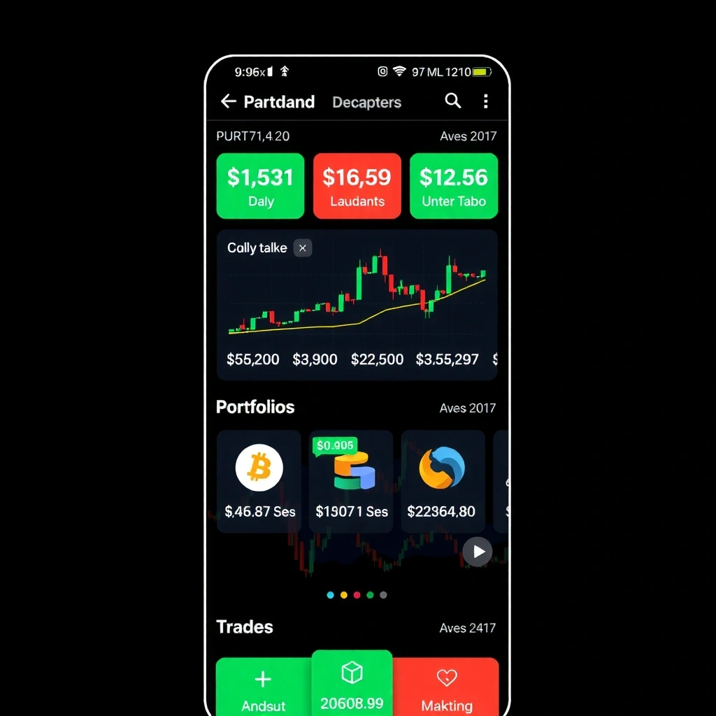Screenshot de juego de trading móvil con gráficos en tiempo real